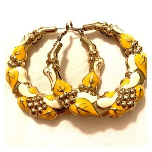 Yellow, White and Gold Lacquered hoop earrings